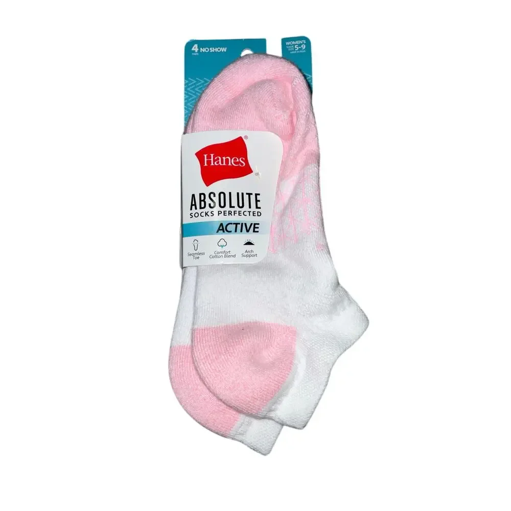Hanes Absolute Active Pink And Grey No Show Socks 4pr Size 5-9